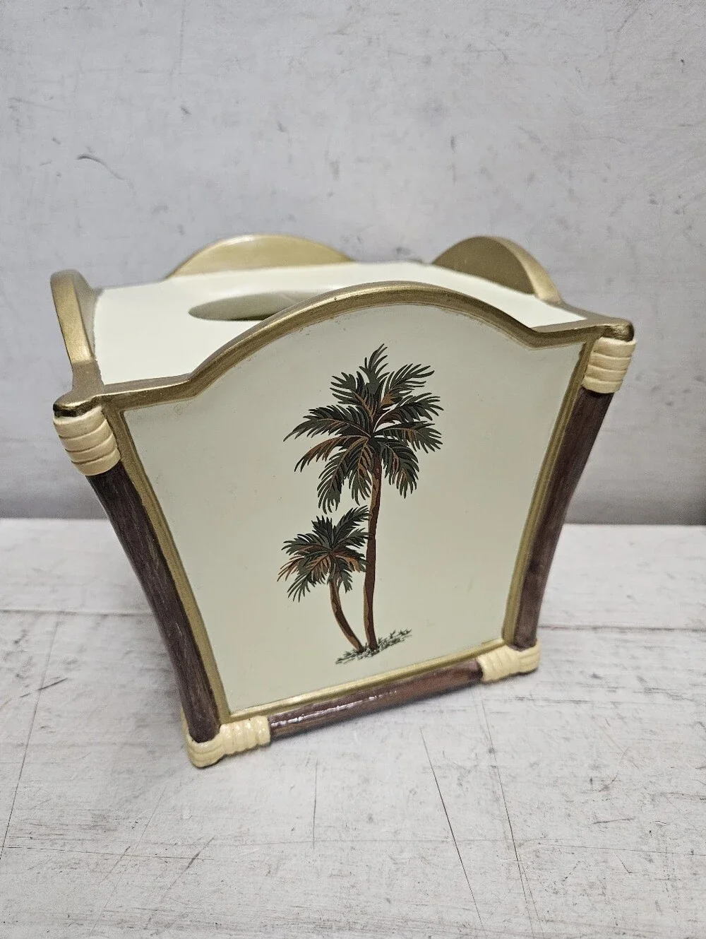 Wamsutta Palms Tissue Box Cover Ivory & Gold Bathroom Home Decor